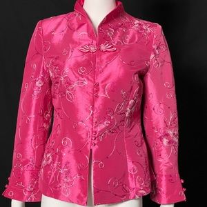 Pink silky Mandarin embellished jacket